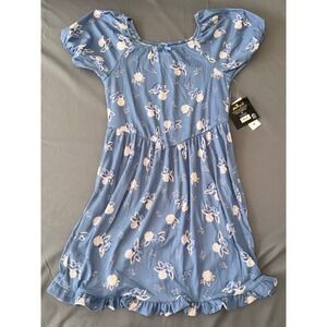 Girls Blue Floral Ribbed V-Waist Ruffle Dress NWT 7/8 Planet Gold Quiet Harbor